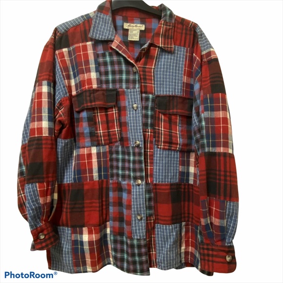 Eddie Bauer Tops - Eddie Bauer Patchwork Plaid Flannel Button Down